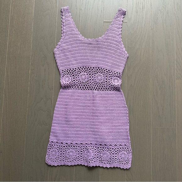 NWOT SPELL and the gypsy ILUKA crochet mini dres lavender purple medium NEW - Picture 2 of 5